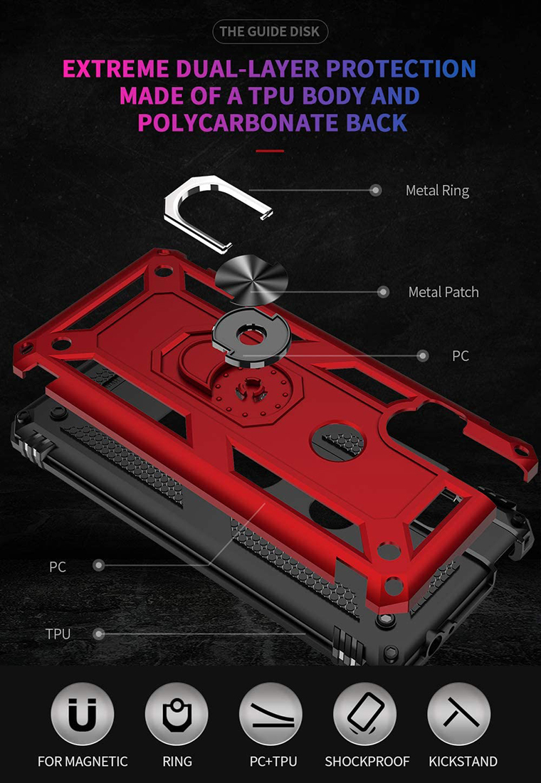Protectores para celular  para Motorola  One Hyper Funda reforzada con anillo v2 Rojo